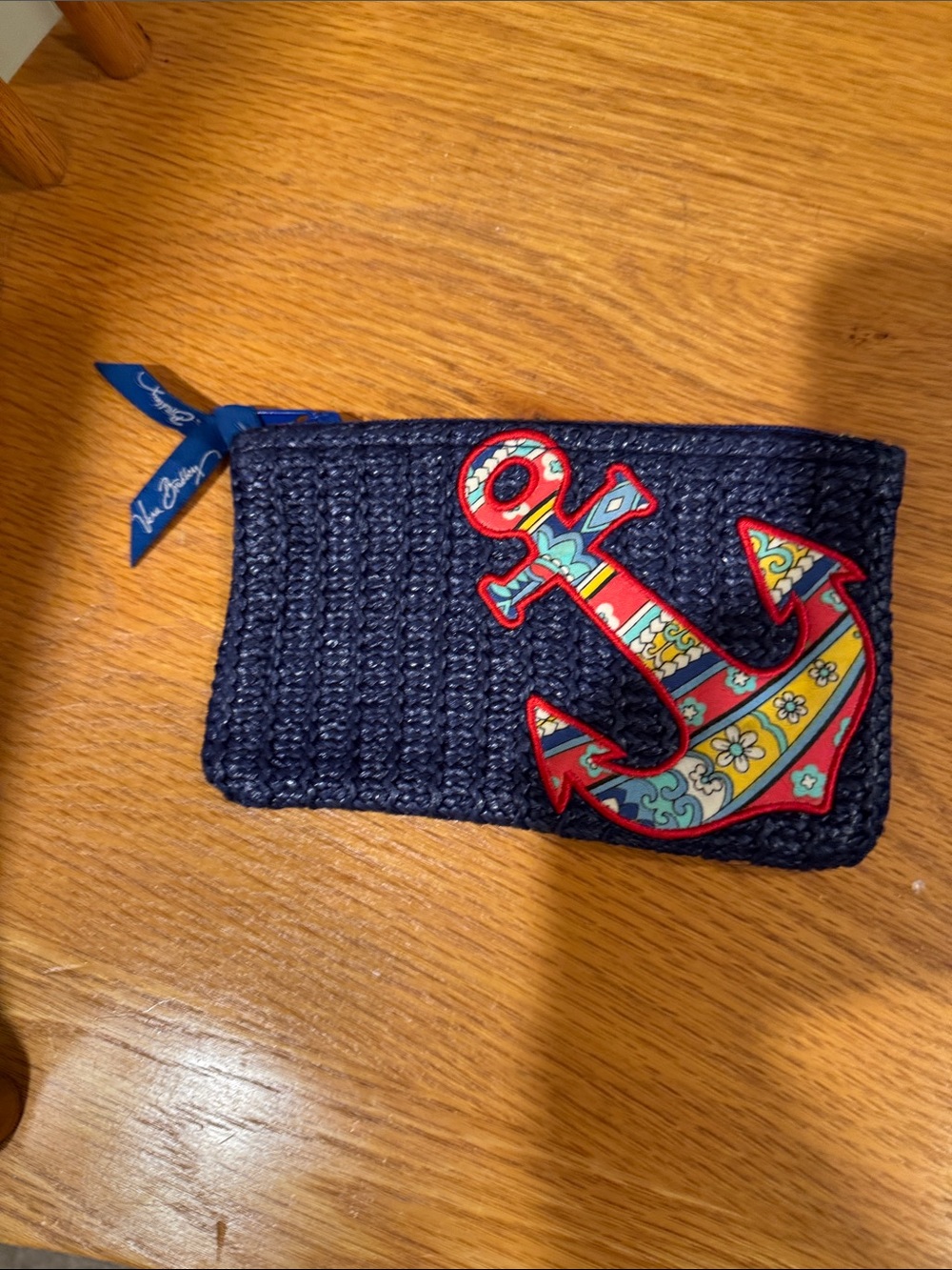 Vera Bradley Navy Knit Zip Pouch with Colorful Anchor Patch
